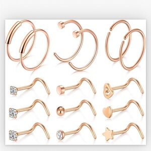 Elegant Rose Gold Nose Ring Lot (6 sets)